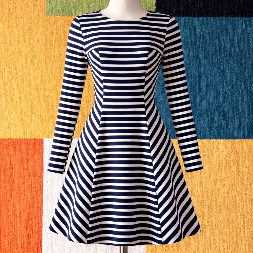 Michael Michael Kors Stripe Long Sleeve Dress Blue/White